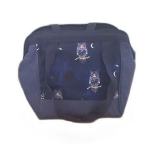 Owl Lunch Bag Dark Blue with Cute Owls in Purples and Yellows Large Size
